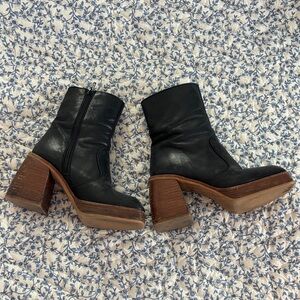 Free People Black Leather Platform Boots